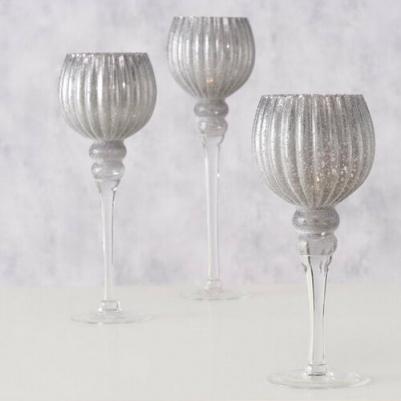 Набор подсвечников - бокалов оккиали, стекло, серый, 30-40 см, 3 шт