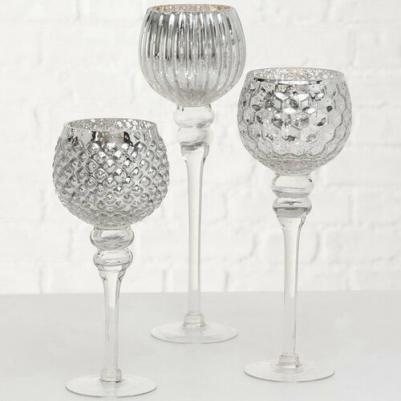 Набор подсвечников - бокалов оккиали, стекло, серый, 30-40 см, 3 шт – фото 1