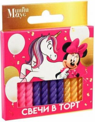 Набор витых свечей в торт 12 шт "С Днем Рождения", Минни Маус и Единорог – фото 1