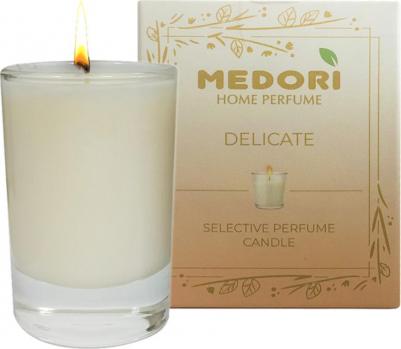 Свеча ароматическая для дома DELICATE парфюмированная, декоративная с запахом в стеклянном стакане, из соевого воска для украшения интерьера – фото 1