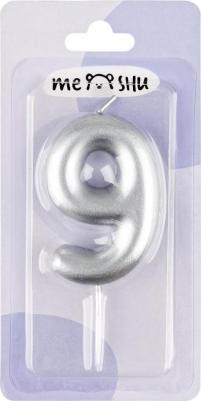 Свеча для торта с держателем "Цифра 9", 6см, серебряная, блистер