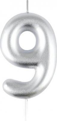 Свеча для торта с держателем "Цифра 9", 6см, серебряная, блистер – фото 1
