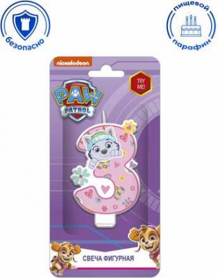 Парафиновая свеча в торт "Щенячий патруль, цифра 3 с героем" – фото 1