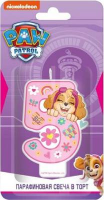 Свеча для торта Щенячий патруль, цифра 5, 292943, цифра 5, розовый