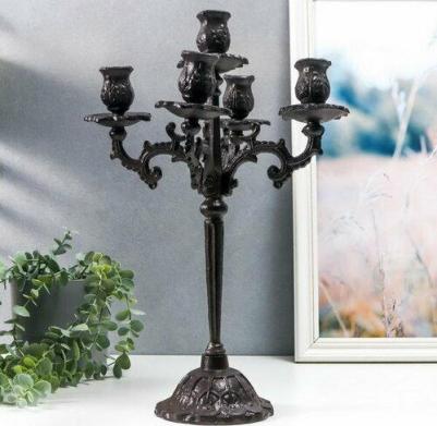 Подсвечник чугун на 5 свечей "Королевский" чёрный 43х29х29 см