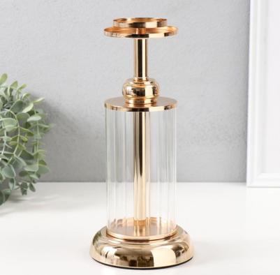 Подсвечник металл, акрил на 1 свечу "Колба" d=6 см золото 12х12х27 см