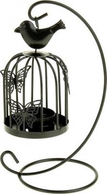 Подсвечник металл "Клетка с птичкой" черный, 23х10х10 см 1042046
