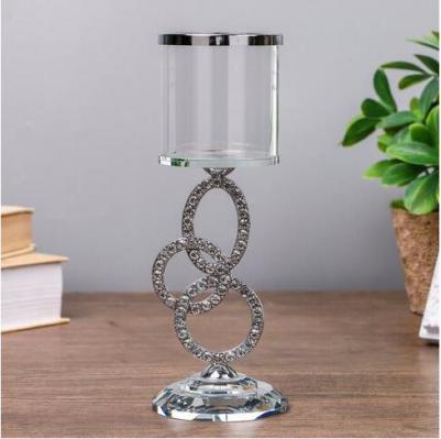 Подсвечник стекло на 1 свечу "Сплетение колец" стразы серебро 19.5х7х7 см 3714065 – фото 1