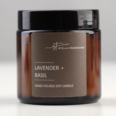 Свеча ароматизированная в стеклянной банке Fragrance Lavender Basil коричневая 90 г – фото 3