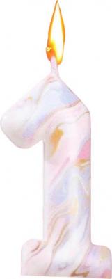 Свеча в торт "Белый мрамор", цифра "1", гигант, 12.5 см – фото 1
