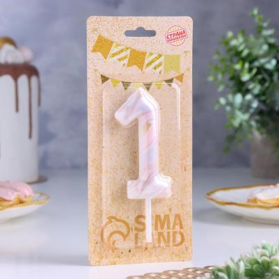 Свеча в торт "Белый мрамор", цифра "1", гигант, 12.5 см – фото 2
