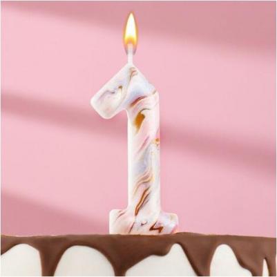 Свеча в торт "Белый мрамор", цифра "1", гигант, 12.5 см – фото 3
