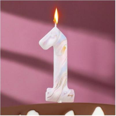 Свеча в торт "Белый мрамор", цифра "1", гигант, 12.5 см – фото 4
