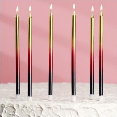 Свечи в торт "С днём рождения" 6 шт, высокие, чёрный, бордовый, золотой – фото 1
