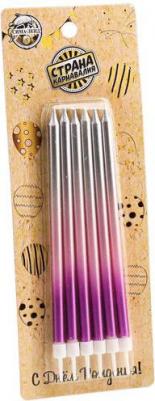 Свечи в торт "С днём рождения" 6 шт, высокие, чёрный, бордовый, золотой