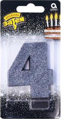Свеча-цифра "4" Черная глиттер 8см 1502-4662 – фото 1
