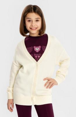 Кардиган на пуговицах с рисунком на локтях молочный, 158, 224BBGJC3502