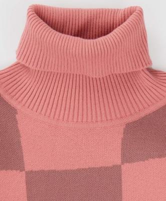 Свитер в клетку с высоким воротом розовый для девочки, 140, 224BBGJC3301 – фото 1