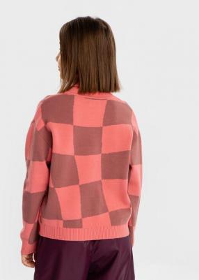 Свитер в клетку с высоким воротом розовый для девочки, 140, 224BBGJC3301 – фото 2