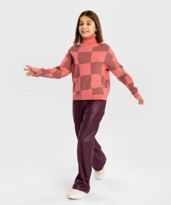 Свитер в клетку с высоким воротом розовый для девочки, 140, 224BBGJC3301 – фото 3