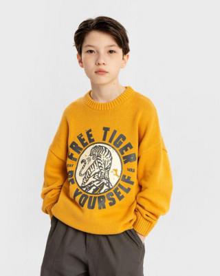 Свитер вязаный с тигром желтый детский, 152, 224BBBJC3101 – фото 3
