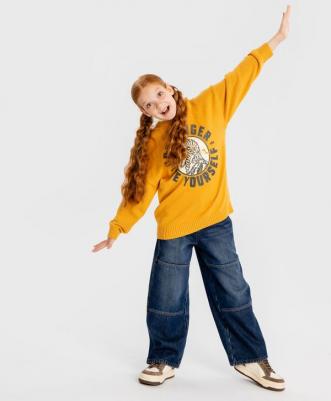 Свитер вязаный с тигром желтый детский, 158, 224BBBJC3101 – фото 2