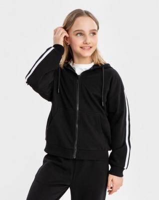 Толстовка на молнии со спущенной линией плеча черная (164) – фото 4