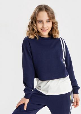 Толстовка нераспашная с лампасами синяя (170)