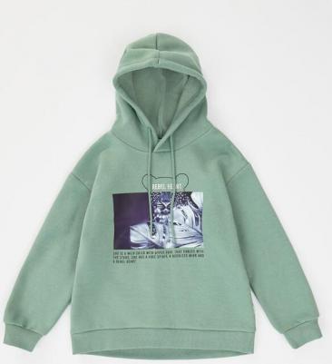 Толстовка оверсайз с капюшоном и принтом зеленая, 146, 224BBGJC1601 – фото 1