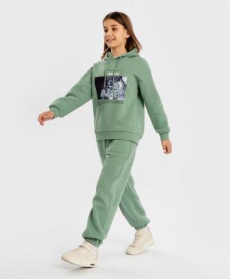 Толстовка оверсайз с капюшоном и принтом зеленая, 146, 224BBGJC1601 – фото 5