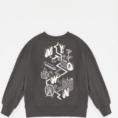 Толстовка оверсайз с принтом на спине серая для девочки, 152, 224BBGJC1607 – фото 4