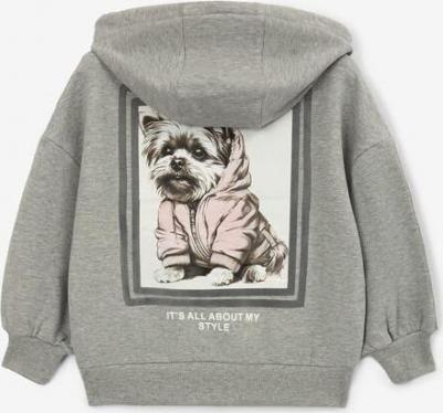 Толстовка распашная из футера с принтом серая для девочки, 122, 22402GMC1604 – фото 1