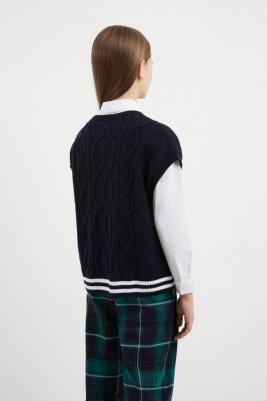 Жилет объёмный вязаный с косами синий для девочки (158) – фото 2