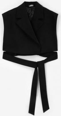 Жилет укороченный со съёмным поясом чёрный для девочки, 140, 224GSGJC4701 – фото 5