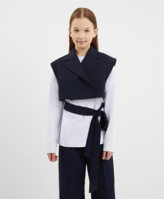 Жилет укороченный со съёмным поясом синий для девочки, 146, 224GSGJC4702 – фото 2