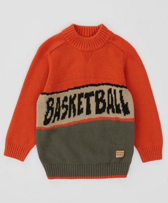 Свитер с вязаным принтом оранжевый для мальчика, 110, 224BBBMC3303 – фото 1