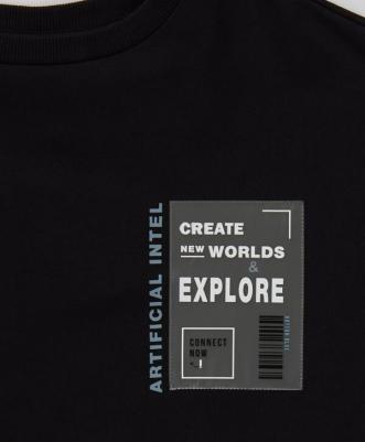 Толстовка с принтом черная для мальчика, 152, 224BBBJC1607 – фото 1