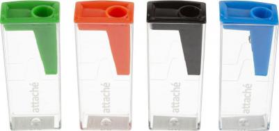 Точилка на 1 отв, прямоуг. c прозр. контейнером, ассорти