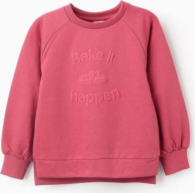 Детская толстовка с принтом и ребристыми манжетами, розовый