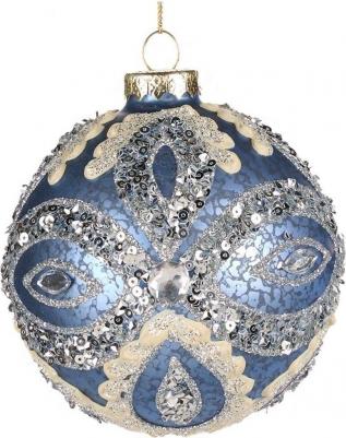 Шар ёлочный с орнаментом голубой, серебристый 13,5 см