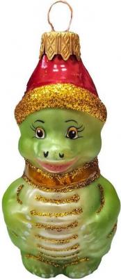 Елочная игрушка Дракоша в шапочке стекло зеленая (высота 9 см) – фото 2
