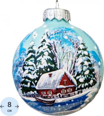 елочная игрушка Шар новогодний Домик на берегу стекло голубой