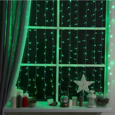 Гирлянда "Занавес" 2x1.5 м, IP20, прозр. нить, 360 LED, свечение зелёное, 8 режимов, 220 В