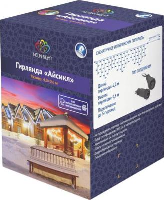 Гирлянда Айсикл светодиодный, 4,0 х 0,6 м, черный провод КАУЧУК, 230 В, диоды белые, 128 LED, цена за 1 шт – фото 1