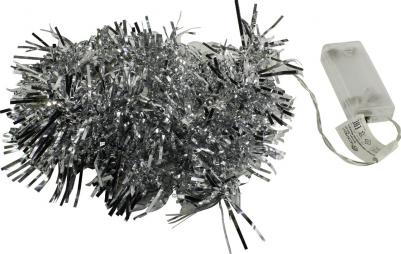 Гирлянда светодиодная Мишура серебряная 10 LED 1,5 м, прозрачный ПВХ, белый свет свечения, 2 х АА, цена за 1 шт – фото 2