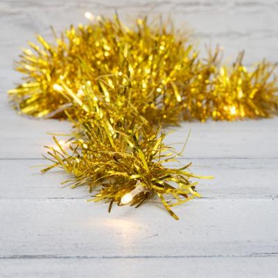 Гирлянда светодиодная Мишура золотая 10 LED, 1,5 м, прозрачный ПВХ, теплое белое свечение, 2 х АА, цена за 1 шт – фото 6