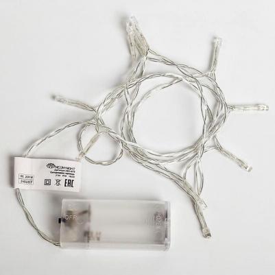 Гирлянда светодиодная универсальная 10 LED, 1,2 метра, прозрачный ПВХ, теплое белое свечение, батарейки 2хАА, цена за 1 шт – фото 2