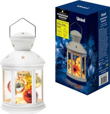 Фонарь новогодний с гирляндой и шариками белый – фото 1