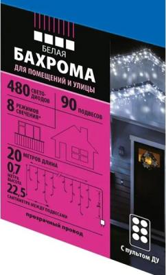 Гирлянда Бахрома 20*0,7м 480Led холодный белый свет пульт управления прозрачный провод 3м IP44 ULD-B20007 UL-00008559 – фото 1