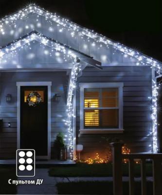Гирлянда Бахрома 20*0,7м 480Led холодный белый свет пульт управления прозрачный провод 3м IP44 ULD-B20007 UL-00008559